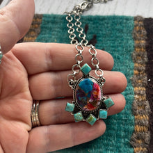 Load image into Gallery viewer, Handmade Sterling Silver, Pink Dream &amp; Turquoise Cluster Necklace Signed Nizhoni