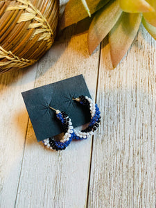 Navajo Handmade Beaded Hoop Earrings- purple