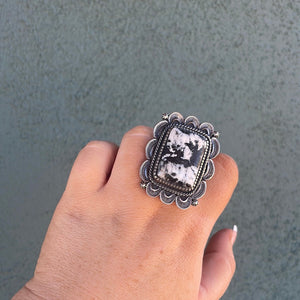 Navajo Sterling Silver & White Buffalo Statement Ring Size 10.5