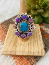 Load image into Gallery viewer, Handmade Sterling Silver, Turquoise &amp; Opal Cluster Adjustable Ring