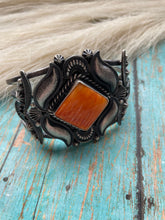 Load image into Gallery viewer, Navajo Orange Spiny Sterling Silver Cuff Bracelet Signed Kevin Billah
