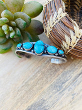 Load image into Gallery viewer, Vintage Navajo Turquoise &amp; Sterling Silver Five Stone Cuff Bracelet Signed