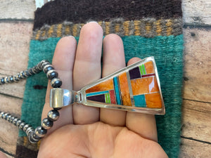 Navajo Multi Stone Inlay & Sterling Silver Pendant