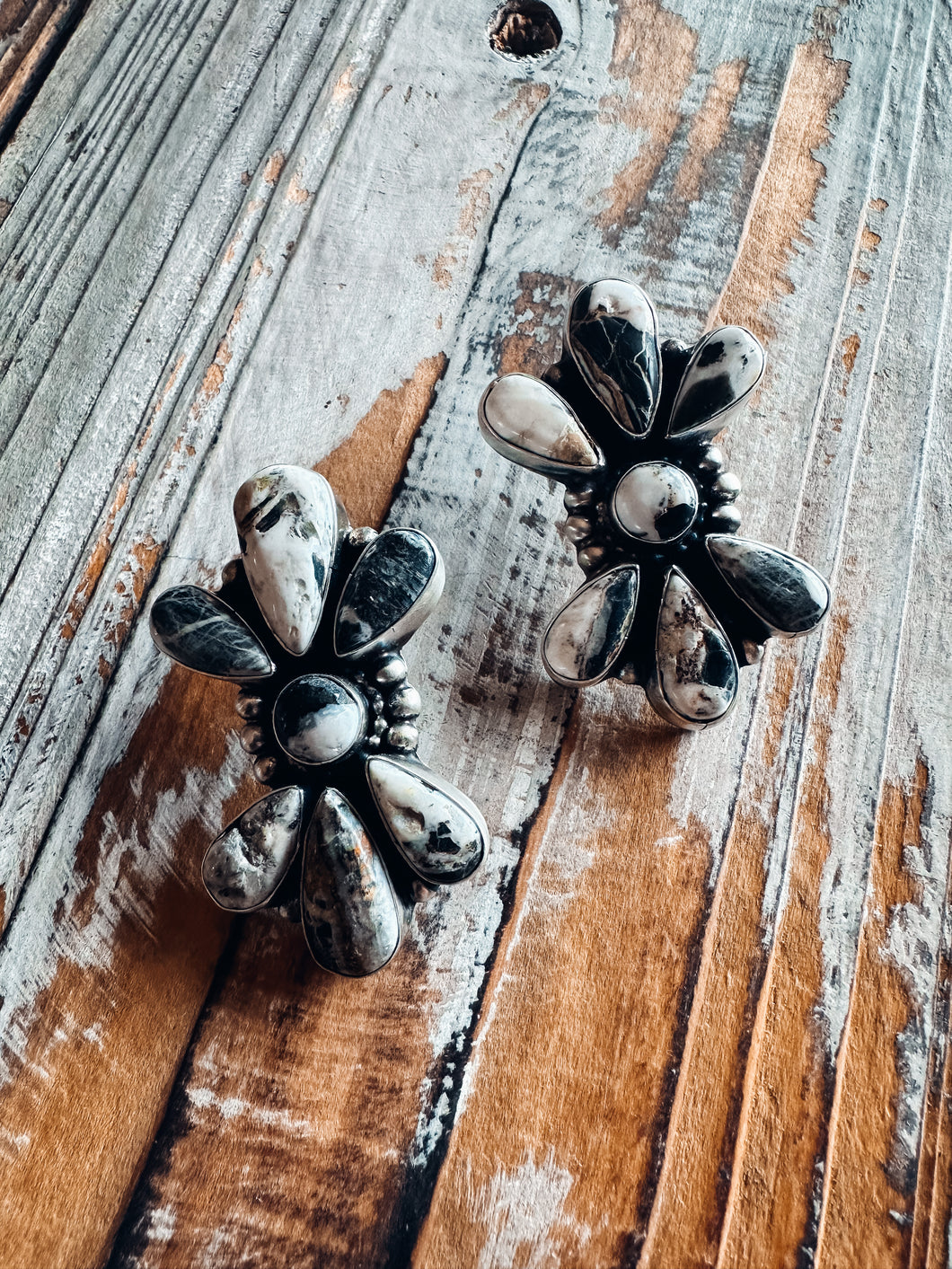 *Authentic* Navajo White Buffalo Cluster Earrings By Sheila Becenti