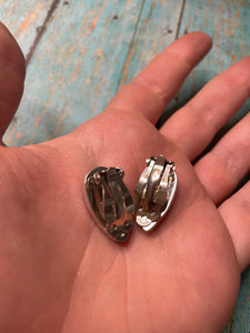 Navajo Rhondite And Sterling Silver Post Clip On Earrings