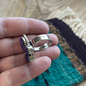 Handmade Charoite & Sterling Silver Adjustable Ring Signed Nizhoni