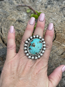 Navajo Sterling Cluster Silver Turquoise Oval Ring Sz 8