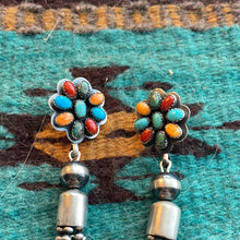 Load image into Gallery viewer, Navajo Sterling Silver Tassel Multi Stone Flower Dangle Earrings Signed