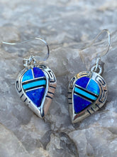 Load image into Gallery viewer, Navajo Lapis, Turquoise, Blue Opal Sterling silver Drop Dangle Earrings