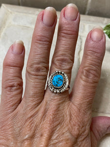 Old Pawn Turquoise Sterling silver Circle Ring Size 6.25