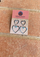 Load image into Gallery viewer, Navajo Turquoise &amp; Sterling Silver Heart Dangle Earrings