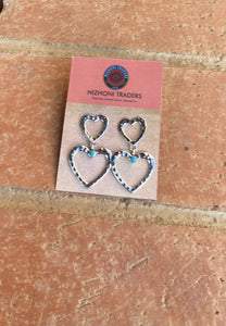 Navajo Turquoise & Sterling Silver Heart Dangle Earrings
