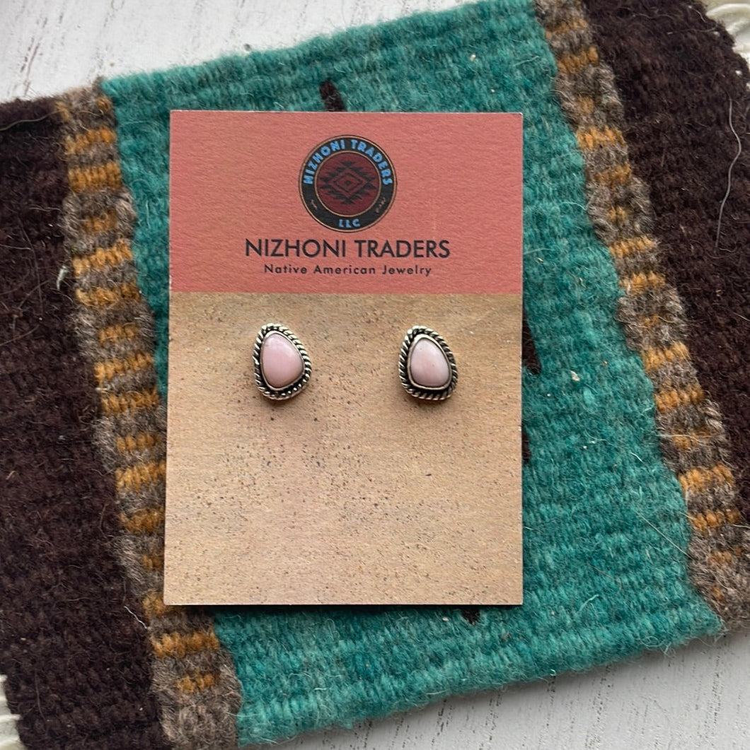 Handmade Sterling Silver Pink Opal Stud Earrings Signed Nizhoni