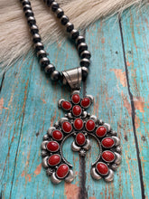 Load image into Gallery viewer, Navajo Natural Coral &amp; Sterling Silver Naja Pendant Signed P Yazzie