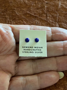 Zuni Sterling Silver Mini Lapis Stud Earrings