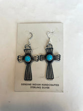 Load image into Gallery viewer, Navajo Turquoise And Sterling Silver Cross Earrings