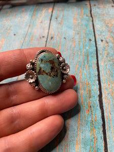 Old Pawn Navajo Sterling Silver & Turquoise Ring Size 10