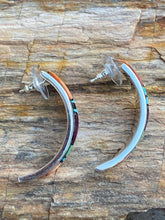 Load image into Gallery viewer, Turquoise Orange Spiny Half Hoop Stud Earrings