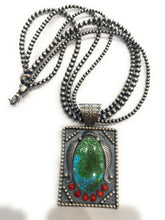 Load image into Gallery viewer, Navajo Coral, Sonoran Turquoise &amp; Sterling Silver 3 Strand Necklace Signed