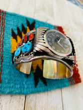 Load image into Gallery viewer, Old Pawn Vintage Navajo Turquoise, Coral &amp; Sterling Silver Watch Cuff