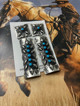 Load image into Gallery viewer, Navajo Sterling Silver &amp; Turquoise Concho Dangle Earrings Signed By Tahe