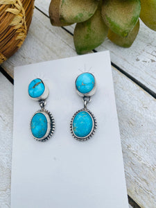 Navajo Sterling Silver And Turquoise Dangle Earrings Signed