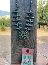 Load image into Gallery viewer, Navajo Sterling Silver &amp; Royston Turquoise Squash Necklace Set Signed