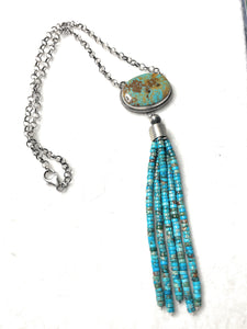 Navajo Turquoise & Sterling Silver Drop Necklace Signed Emer Thompson