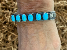 Load image into Gallery viewer, Navajo Sterling Silver &amp; Kingman Turquoise Cuff Stamped And Signed By Kevin Billah
