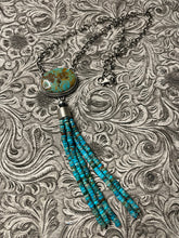 Load image into Gallery viewer, Navajo Turquoise &amp; Sterling Silver Drop Necklace Signed Emer Thompson