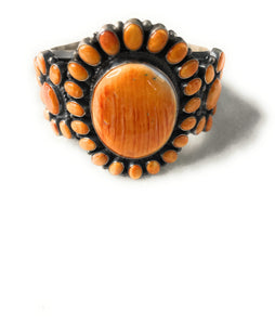 Anthony Skeets Navajo Orange Spiny & Sterling Silver Cuff Bracelet Signed