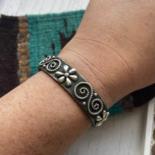 Load image into Gallery viewer, Navajo Sterling Silver Flower Swirl Bracelet Cuff Signed