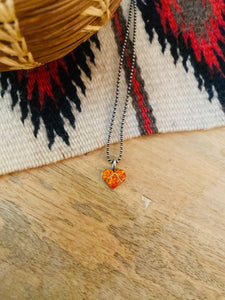 Zuni Sterling Silver & Orange Fire Opal Heart Pendant