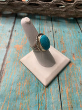 Load image into Gallery viewer, Old Pawn Navajo Sterling Silver &amp; Light Blue Larimer Ring Size 7