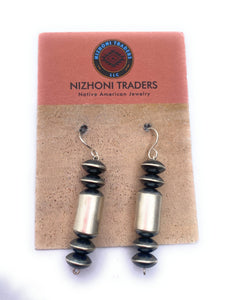 Navajo Sterling Silver Pearl Beaded Tube Dangle Earrings