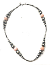 Load image into Gallery viewer, Navajo Rhodonite And Sterling Silver Beaded Necklace 18inch