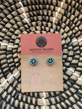 Load image into Gallery viewer, Zuni Sterling Silver &amp; Turquoise Flower Stud Earrings