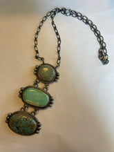 Load image into Gallery viewer, Navajo Cariro &amp; Kingman Turquoise &amp; Sterling Silver Drop Necklace Signed