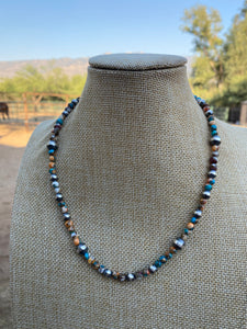 Navajo Turquoise & Spiny Spice Sterling Silver Beaded Necklace 18 inch