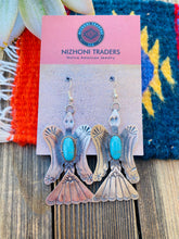 Load image into Gallery viewer, Navajo Turquoise &amp; Sterling Silver Water Bird Dangle Earrings