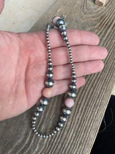 Navajo Rhodonite And Sterling Silver Beaded Necklace 18inch