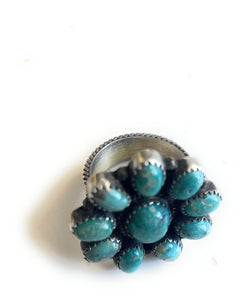 Navajo Sterling Silver & Turquoise Adjustable Flower Ring Signed