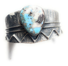 Load image into Gallery viewer, Navajo Golden Hills &amp; Sterling Silver Tufa Cast Cuff Bracelet Signed