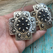 Load image into Gallery viewer, Navajo Sterling Silver Concho Cross Earrings By L Tahe