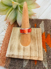 Load image into Gallery viewer, Navajo Sterling Silver &amp; Orange Spiny Inlay Band Ring Size 6.5