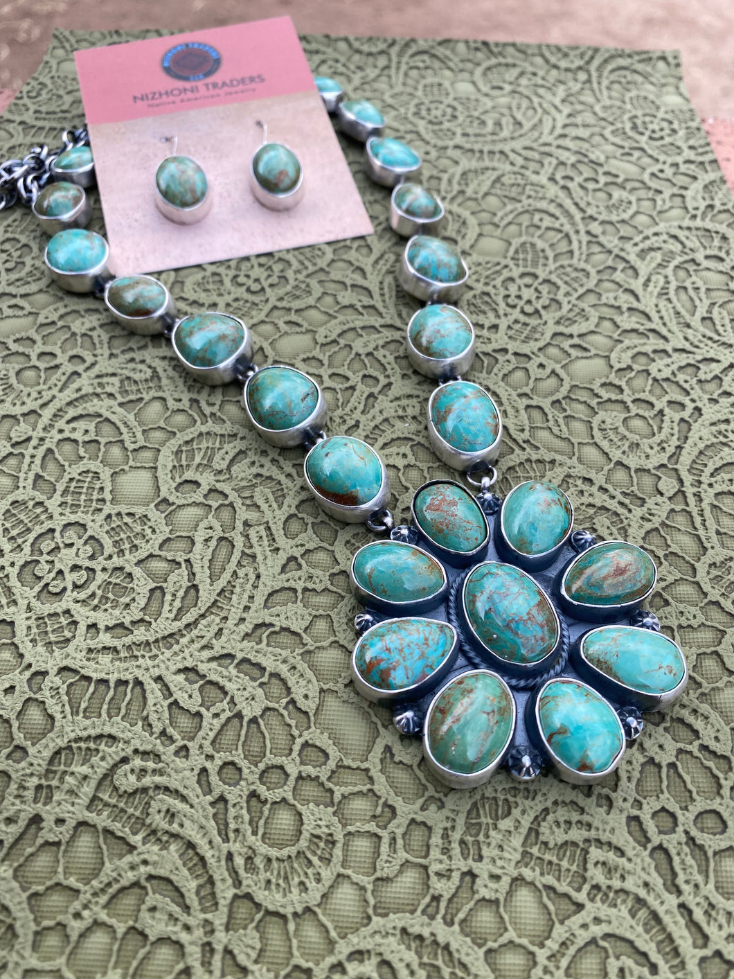 Navajo Sterling Silver  Royston  Turquoise Necklace and Earring Set