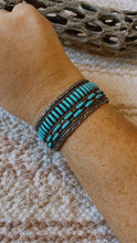 Load image into Gallery viewer, Old Pawn Sleeping Beauty Turquoise Zuni Needlepoint &amp; Sterling Silver Cuff Bracelet