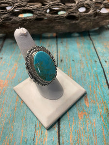 Old Pawn Navajo Sterling Silver & Turquoise Ring Size 7.5