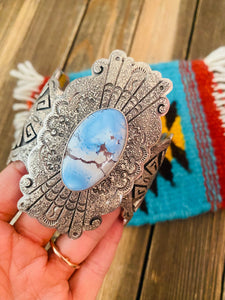 Navajo Golden Hills Turquoise & Sterling Silver Tufa Cast Cuff Bracelet Signed
