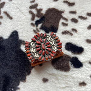 Navajo  Coral & Sterling Silver Ring Size 8 Signed